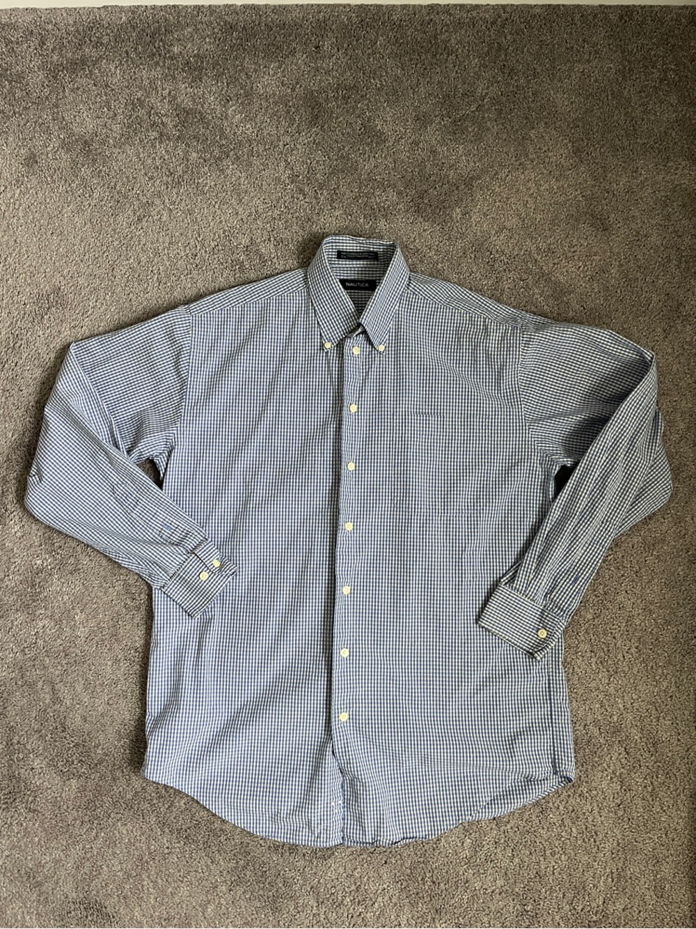 Nautica Blue and White Gingham Button-Down Dress Shirt